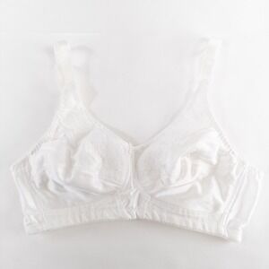 Naturalwear By Camp Mastectomy Bra Sz 34A White Inner Pockets Lace Trim Wireless